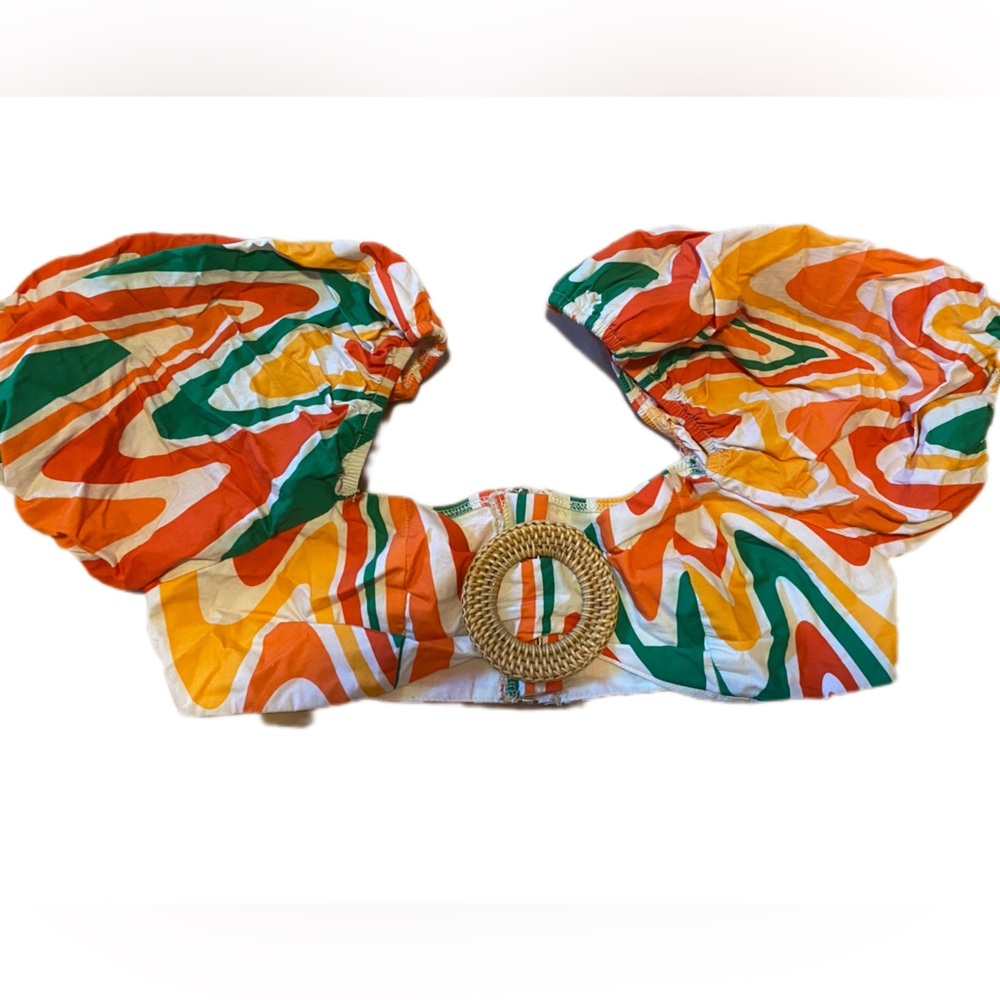 SXY O-ring Front Marbled Print Crop Top